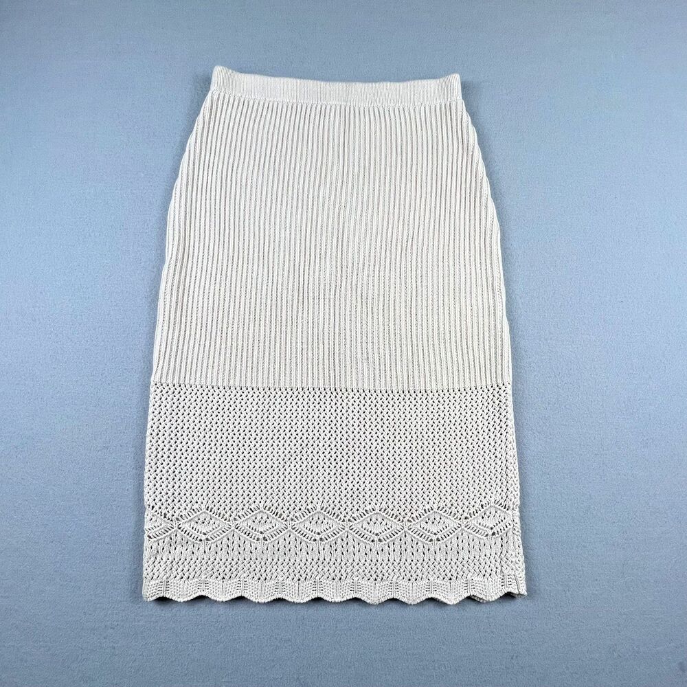 House of Harlow 1960 Knit Midi Skirt Womens S Beige Crochet Openwork Hippie Boho